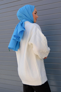 Örme Detay Triko Hırka Beyaz