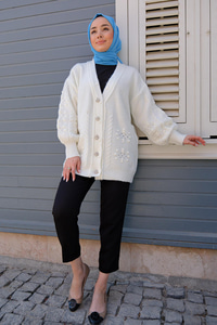 Örme Detay Triko Hırka Beyaz