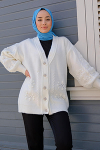 Örme Detay Triko Hırka Beyaz