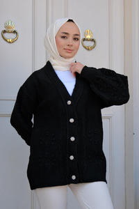 Örme Detay Triko Hırka Siyah