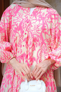 Otantik Desenli Elbise Pembe