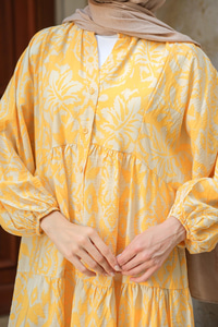 Otantik Desenli Elbise Sarı