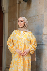 Otantik Desenli Elbise Sarı