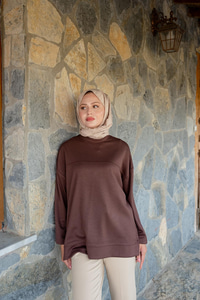 Oval Kesim Tunik Kahverengi