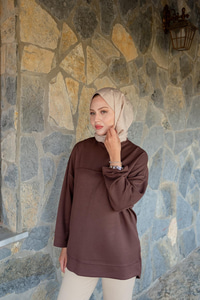 Oval Kesim Tunik Kahverengi