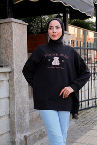 Oversize Baskılı Sweat Siyah