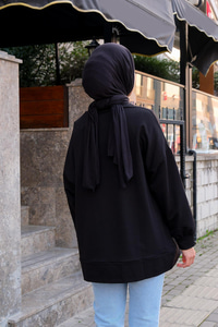 Oversize Baskılı Sweat Siyah
