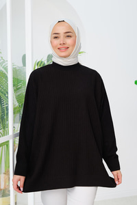 Oversize Bisiklet Yaka Triko Kazak Siyah