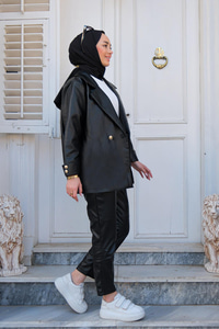 Oversize Blazer Deri Ceket Siyah
