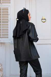 Oversize Blazer Deri Ceket Siyah