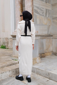 Oversize Boğazlı Triko Elbise Bej