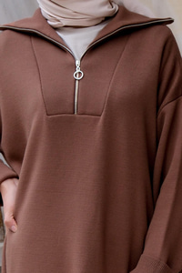 Oversize Boğazlı Triko Elbise Kahverengi