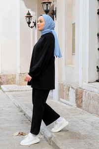 Oversize İspanyol Paça İkili Takım Siyah