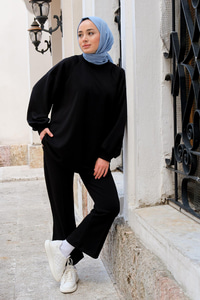 Oversize İspanyol Paça İkili Takım Siyah