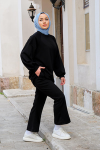 Oversize İspanyol Paça İkili Takım Siyah