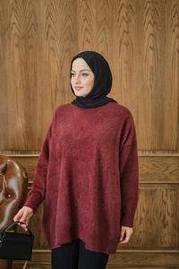 Oversize Kesim Peluş Kazak Bordo