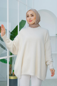 Oversize Kesim Peluş Kazak Ekru