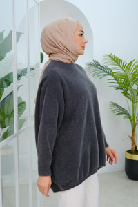 Oversize Kesim Peluş Kazak Füme