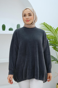 Oversize Kesim Peluş Kazak Füme