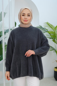 Oversize Kesim Peluş Kazak Füme