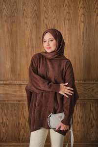 Oversize Kesim Peluş Kazak Kahverengi