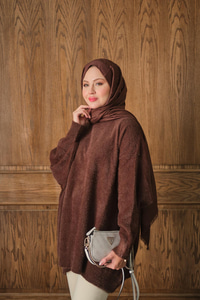 Oversize Kesim Peluş Kazak Kahverengi