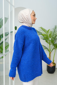 Oversize Kesim Peluş Kazak Saks Mavi