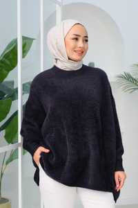 Oversize Kesim Peluş Kazak Siyah