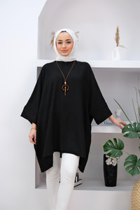 OVERSIZE YARASA KOL TUNIK SIYAH