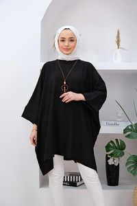 OVERSIZE YARASA KOL TUNIK SIYAH