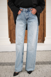 Paça Kesik Boru Paça Pantolon Buz Mavi