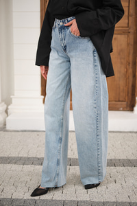 Paça Kesik Boru Paça Pantolon Buz Mavi