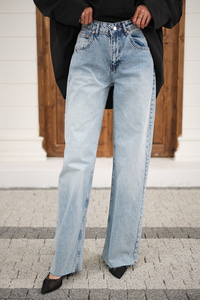 Paça Kesik Boru Paça Pantolon Buz Mavi