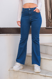 Paça Kesik Detay Kot Pantolon Koyu Mavi