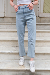 Paça Taşlı Kot Pantolon Buz Mavi