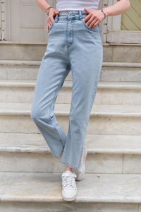 Paça Taşlı Kot Pantolon Buz Mavi