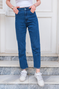 Paça Taşlı Kot Pantolon Mavi