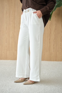 Paçası Katlama Detay Kemerli Pantolon Ekru