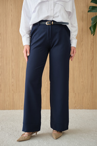 Paçası Katlama Detay Kemerli Pantolon Lacivert