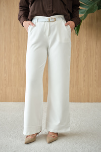 Paçası Katlama Detay Kemerli Pantolon Ekru