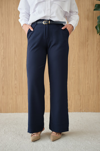 Paçası Katlama Detay Kemerli Pantolon Lacivert