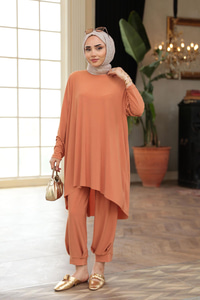 Paçası Lastik Detaylı Takım Turuncu