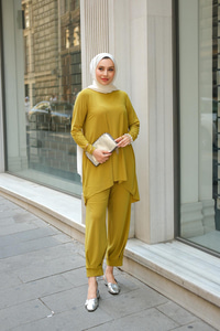 Paçası Lastik Detaylı Takım Yağ Yeşil