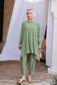 Paçası Lastik Detaylı Takım Yeşil
