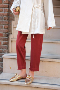 Paçası Parçalı Ham Pantolon Bordo