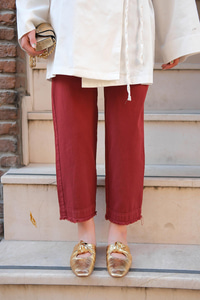 Paçası Parçalı Ham Pantolon Bordo