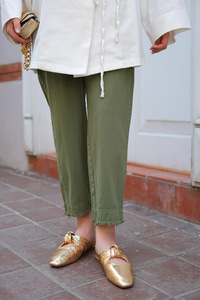 Paçası Parçalı Ham Pantolon Haki Yeşil