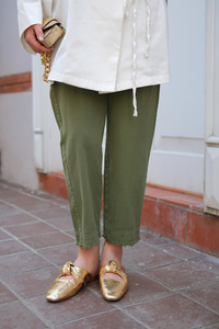 Paçası Parçalı Ham Pantolon Haki Yeşil