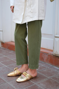 Paçası Parçalı Ham Pantolon Haki Yeşil