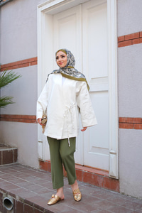 Paçası Parçalı Ham Pantolon Haki Yeşil